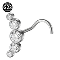 L-shaped G23 titanium nose stud with five graduated round clear cubic zirconia stones - Gradient Five-Stone Arc (Style 19 5-Shaped) / 0.8x7mm