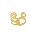 Elegant gold-plated stainless steel hollow twisted ring with beaded edge details - Gold Entwined Hollow Style (J766)