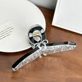 Pinza para el pelo con lazo negro y transparente y grabado Grace sobre madera - Grande-12.8cm / Negro