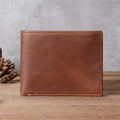 Vintage brown genuine leather bifold wallet for men with textured finish and stitching - Horizontal Reddish Brown