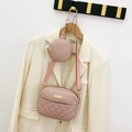 Pink quilted crossbody bag and round coin purse set with adjustable shoulder strap - Pink