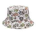 Cappello a secchiello unisex bianco con stampe di mucche cartoon e motivi floreali - M (56-58cm) / Stampa Mucca Floreale (2#)