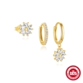 Golden S925 silver earring set with heart shaped zircon flower design for women - 925 Sterling Silver/Zirconia / Gold-3Pcs Earrings Set