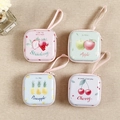 Fruit-themed square hard shell coin purse with lanyard, strawberry and cherry designs - Square Fruit Patterns