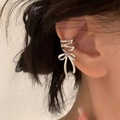 Silver titanium steel butterfly cartilage earring with zircon stone for women - B14606b Bowknot Ear Cuff / Thick Style-1PC / Silver