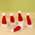 Pack of 5 mini red knitted Christmas hats with white pompoms for DIY festive crafts - Mini Finger Hats 5 Pcs