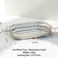 Silver octagonal mirrored tray with hollowed-out metal frame for jewelry storage - Silver Mirror Tray - Small Rectangle