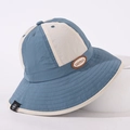 Cappello da pescatore per bambini bicolore blu e beige con toppa in pelle con logo - Taglia Unica (52cm) / Patchwork Blu