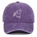 Vintage washed purple baseball cap with white wolf head embroidery on front - Adjustable / Purple