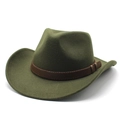 Chapeau de cowboy classique en feutre de laine vert olive avec bande en cuir marron - M (56-58cm) / Vert Armée