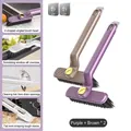 Rotating V-shape crevice cleaning brushes in purple and brown with hanging hooks - 2-Pack + 2 Hooks / Purple + Coffee
