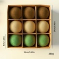 Brown beige and green flocked Christmas ball set in 9-compartment kraft gift box - 8cm 9-Pack / Green & Brown Series