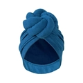 Elastic navy blue knit turban for kids featuring a large decorative twisted knot design - Blue