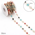 Handmade 6mm multi-color crystal bead copper chain with gold finish, 50cm DIY jewelry length - 6mm Bezel Colorful Glass Beads Gold / 50cm/Pack