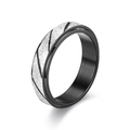 Rotating rose gold ring with frosted sand finish and silver textured diagonal lines - US 12 / Black