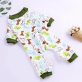 Cute cartoon dinosaur print pet jumpsuit for small dogs made of soft white knitted cotton - Pet Four-legged Pajamas - Dinosaur Pajamas