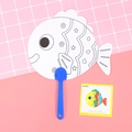 Fish-shaped DIY graffiti paper fan for kids coloring with blue handle and sample card - Small Goldfish Pattern