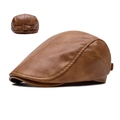 Vintage dark brown PU leather flat cap with adjustable buckle and textured finish - Khaki 1