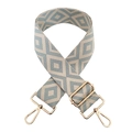 Detail of light blue jacquard diamond pattern bag strap with gold metal hooks - Beige and Grey Blue