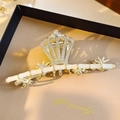 Elegant gold crown shark hair clip with white bamboo accents and rhinestones - Gold Crown Bamboo Joint Rhinestone Claw