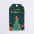 Detail of green Christmas gift tag with festive tree illustration and Merry Christmas text - Green Tree (White Card)