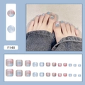 Uñas postizas para pies con degradado aurora azul rosa y purpurina set de 24 piezas - Tipo de Pegamento / Degradado Aurora (F148)