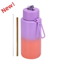 1L American vacuum insulated stainless steel water bottle in purple and orange gradient - 1 L / Pop-up Straw Lid / Orange-Purple Gradient