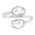 Elegant silver open bangle featuring two baroque irregular white pearls on a white background - Silver Baroque Pearl Open Bracelet (4423)