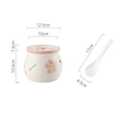 Pot à saindoux en céramique blanche avec fleurs de cerisier et cuillère, taille moyenne - Prunier rouge (600ml) / Avec cuillère