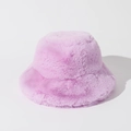Close-up of lavender faux fur bucket hat showing soft plush texture and thick material - M (56-58cm) / Purple