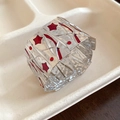 Bracciale elastico argento con motivi a stella rossa e segmenti geometrici - Rosso