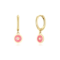Detail of S925 silver pink evil eye earrings with gold plating and white crystal - Evil Eye Charm / Pink Gold