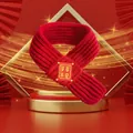 Festive red knitted pet scarf with yellow embroidery and Suisui Pingan blessing text - Peace and Safety