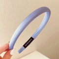 Solid light blue satin padded headband for women with a handmade label detail - Thin Satin Blue
