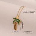 Golden stainless steel necklace featuring a green palm tree pendant on a beige background - 1# Small Coconut Tree