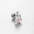 Silver titanium steel cartilage stud with three heart pendants and pink gemstone - Triple Heart Balance Style (A137-3#)