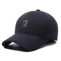 Dark blue winter baseball cap with plush ear protection and leather B logo patch - Adjustable / Navy Blue