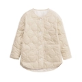 Quilted cream white jacket with round neck, long sleeves and button closure for women - XS / Milky White