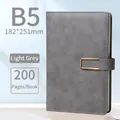 Light grey B5 notebook with premium PU leather cover and golden U-shaped buckle - B5 Light Grey Metal Buckle