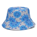 Sombrero de pescador gris con estampado de mandalas de ojo turco azul y verde - M / Ojo de la cerradura gris