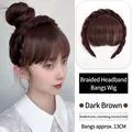 Braided headband with dark brown fringe hairpiece and thick 13cm synthetic bangs - Wig Air Fringe Headband / Dark Brown
