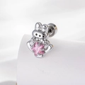 Silberner Hasen-Ohrstecker mit rosa Stern-Edelstein auf weißem Display-Ständer - Rosa (Einzelstück)