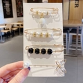 4-piece gold safety pin brooch set with white pearls, black pearls and crystal butterfly - Style 10 - No.10 Set 4 Pcs