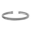 Minimalist silver mesh cable weave open cuff bracelet with a polished metallic finish - Steel Color