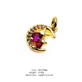 Golden moon pendant with purple and clear zircon stones in copper base, size 8x11x3mm - Purple Moon (16)