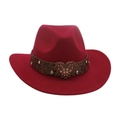 Vintage bordeauxrode vilten cowboyhoed met leren band en sprankelend hart van strassteentjes - Kinderen (52-54CM) / Bordeauxrood