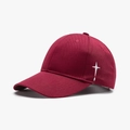 Classic deep burgundy baseball cap with white cross embroidery and curved brim - Red