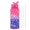 Pink and purple gradient 1L insulated sports bottle with graffiti art and straw kit - Fluorescent Rose Red 30B
