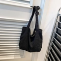 Large capacity black corduroy tote bag with vertical stripes and wide shoulder strap - Large Capacity / Black
