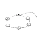 Detailed view of silver clover bracelet with radial guilloche pattern and lobster clasp - Steel Color Double-sided Guilloché Bracelet (13MM)